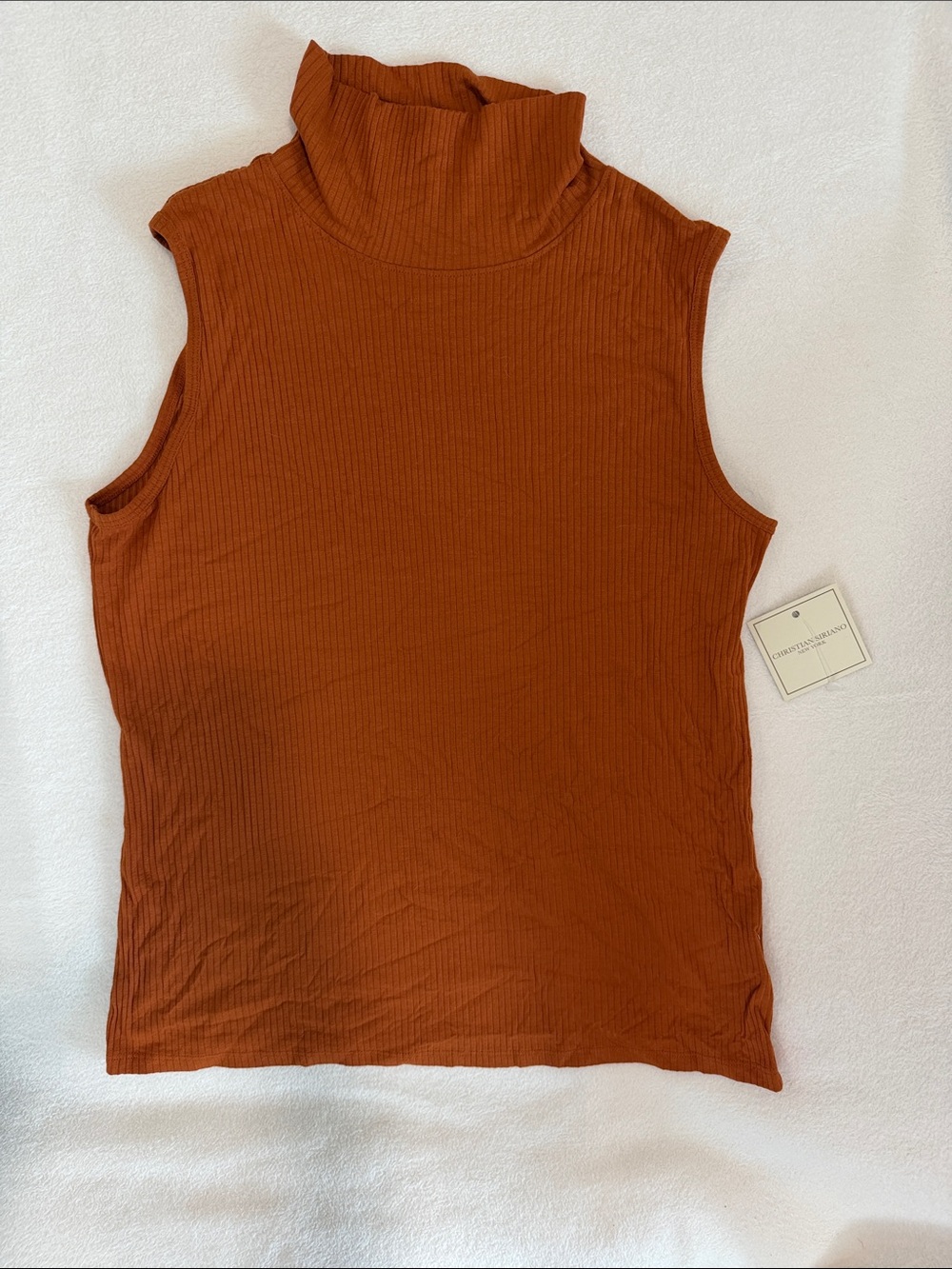 Christian Siriano Ribbed Sleeveless Turtleneck Tank - Rusty Orange